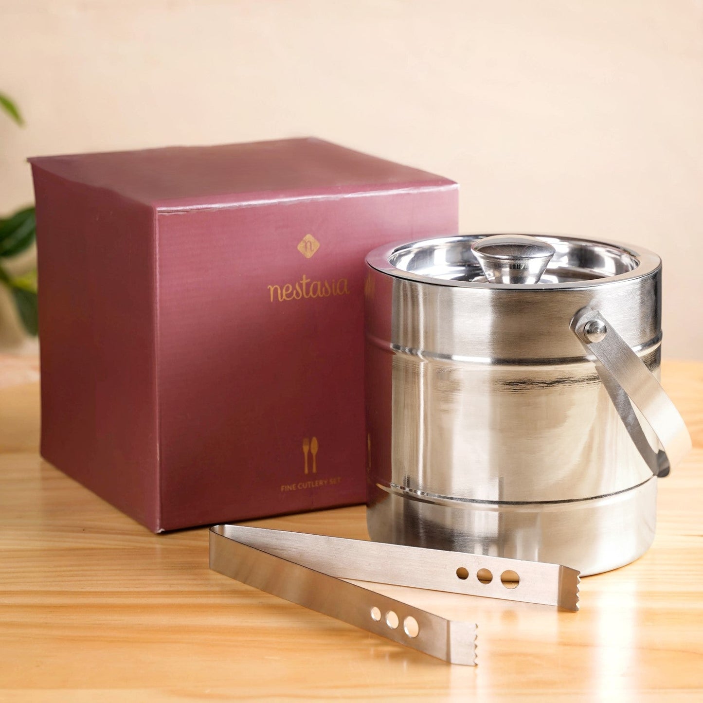 Chrome Ice Bucket With Lid And Ice Tongs 2000ml