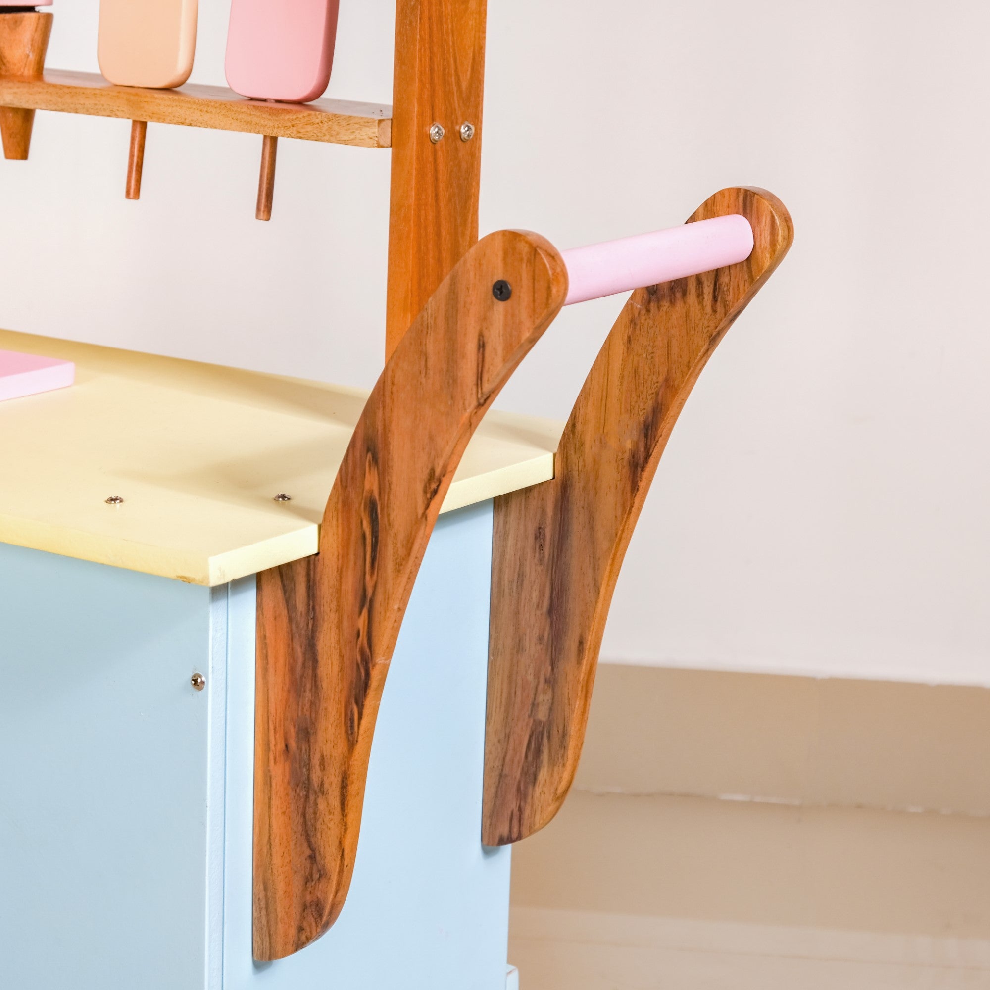 Pretend Play Creative Wooden Ice Cream Cart With Ice Cream