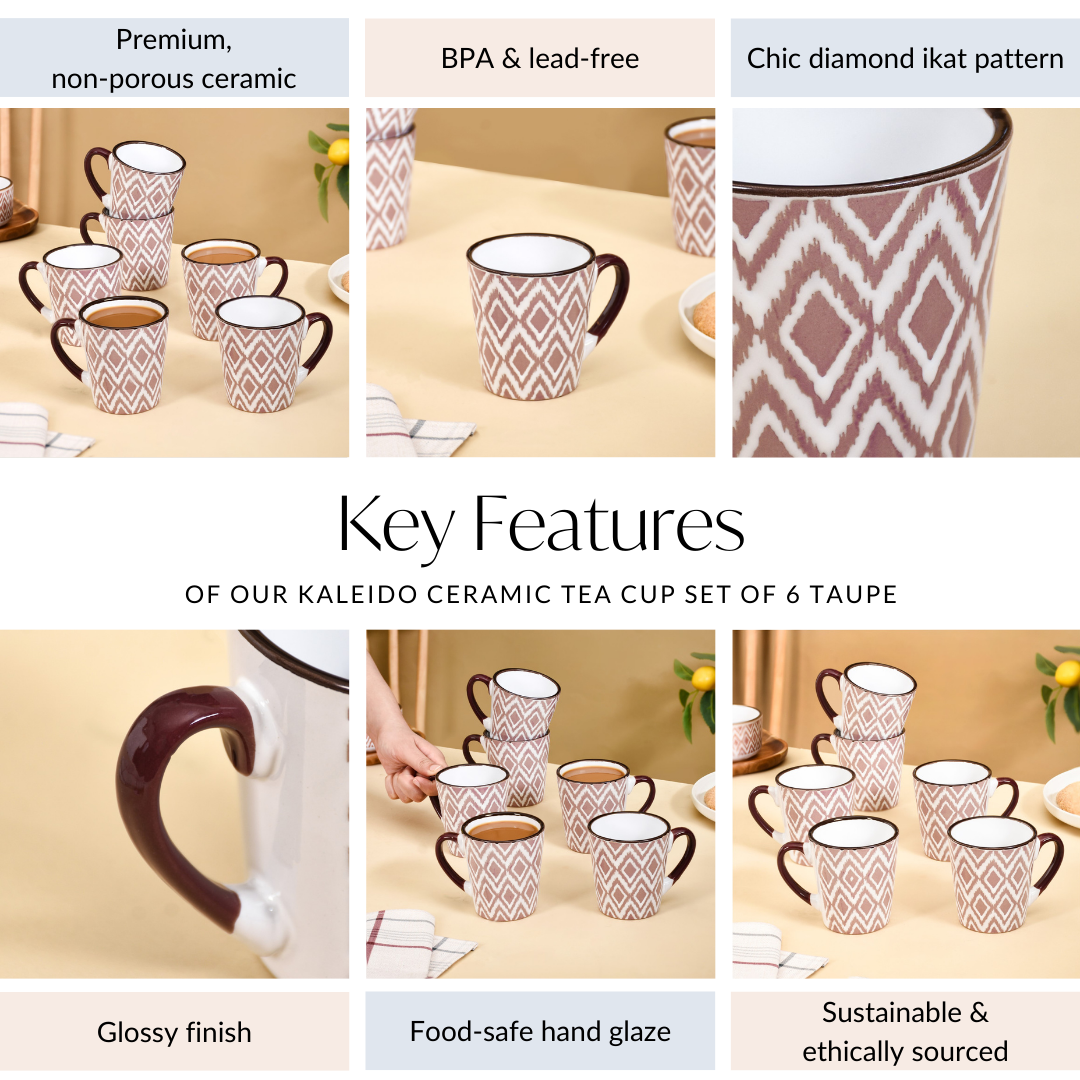 Kaleido Ceramic Tea Cup Set Of 6 Pink 250ml