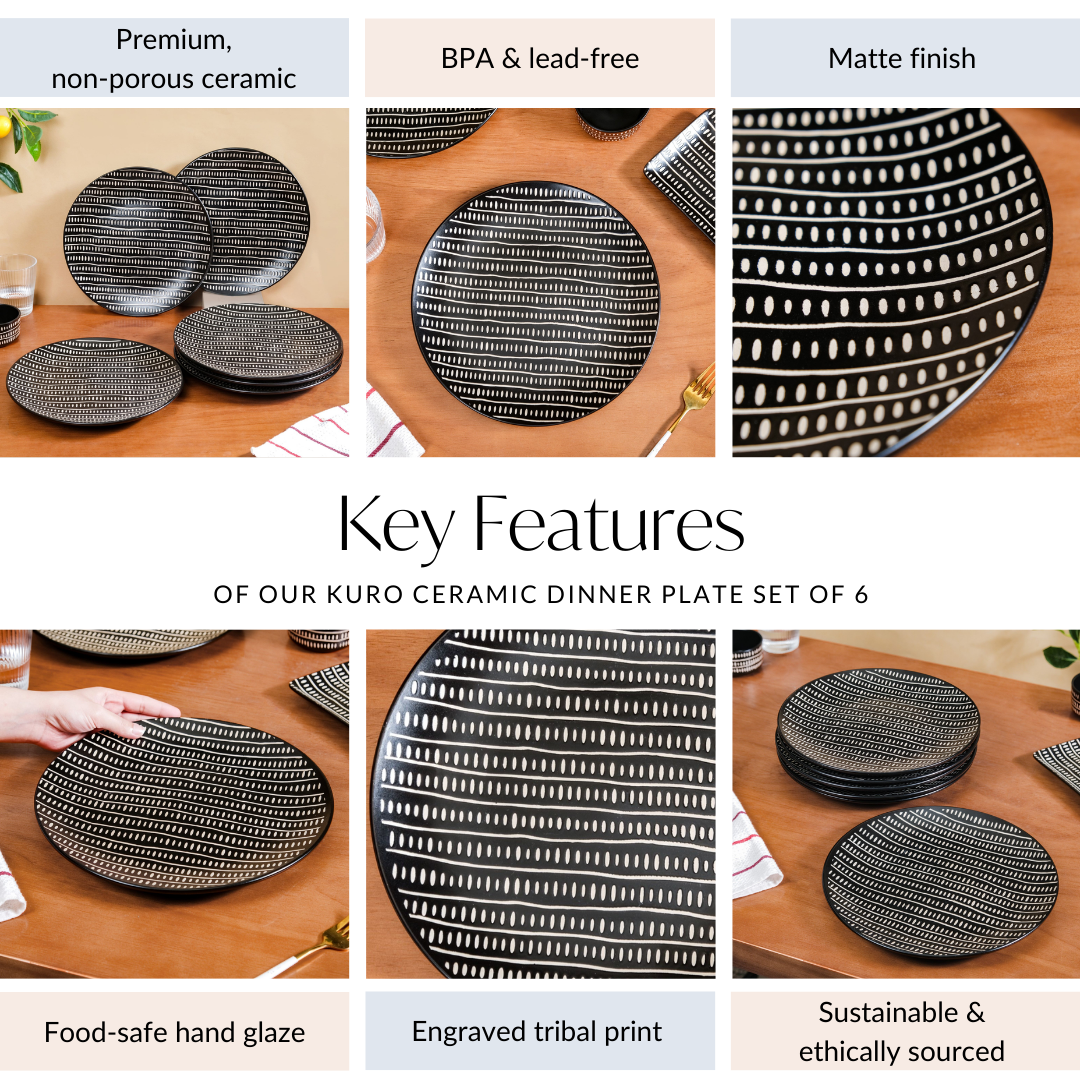 Kuro Ceramic Dinner Plate Set Of 6 11 Inch