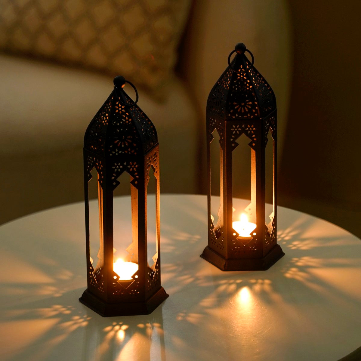 Navy Blue Moroccan Candle Holder Lantern Set Of 2