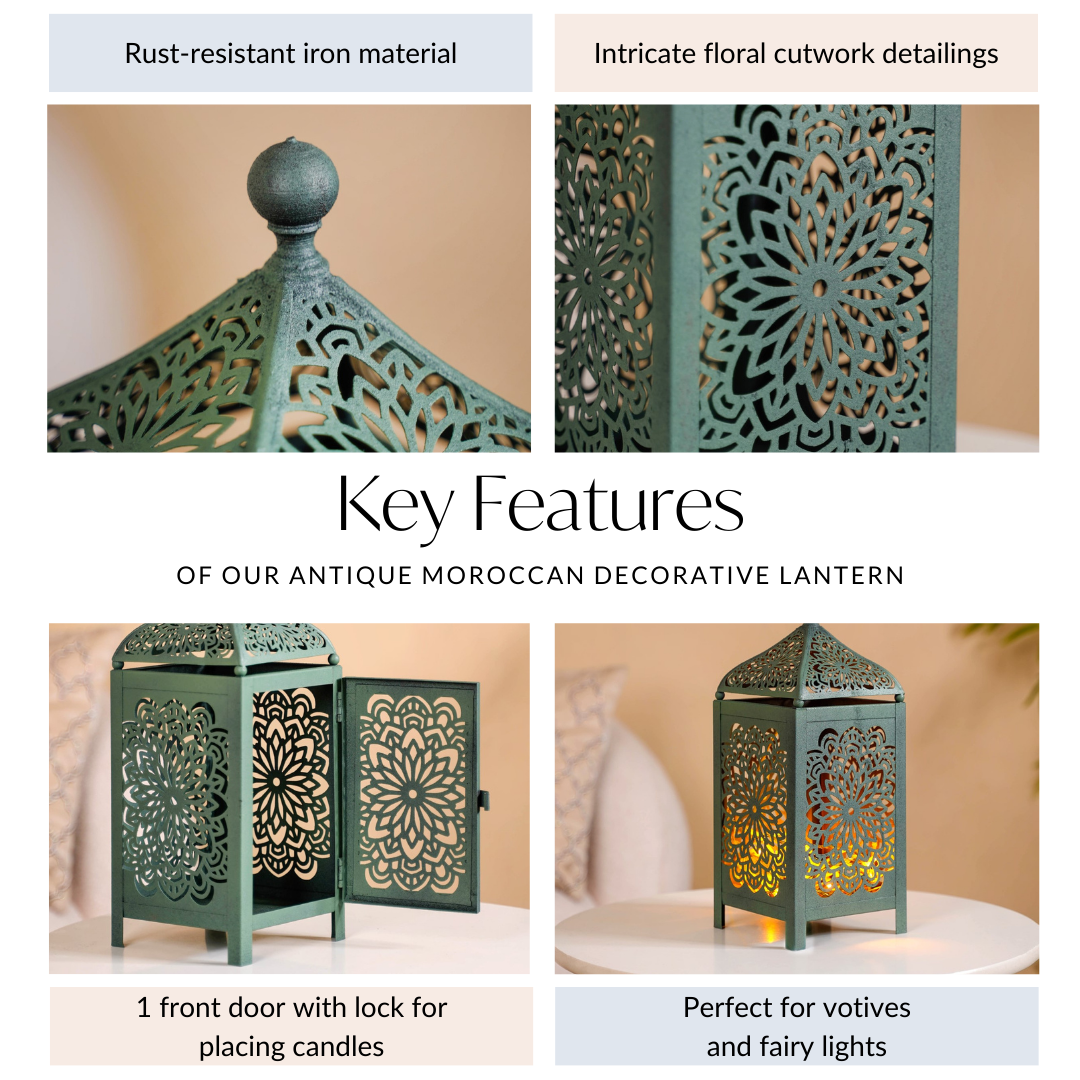 Moroccan Decorative Metal Lantern Sage Green