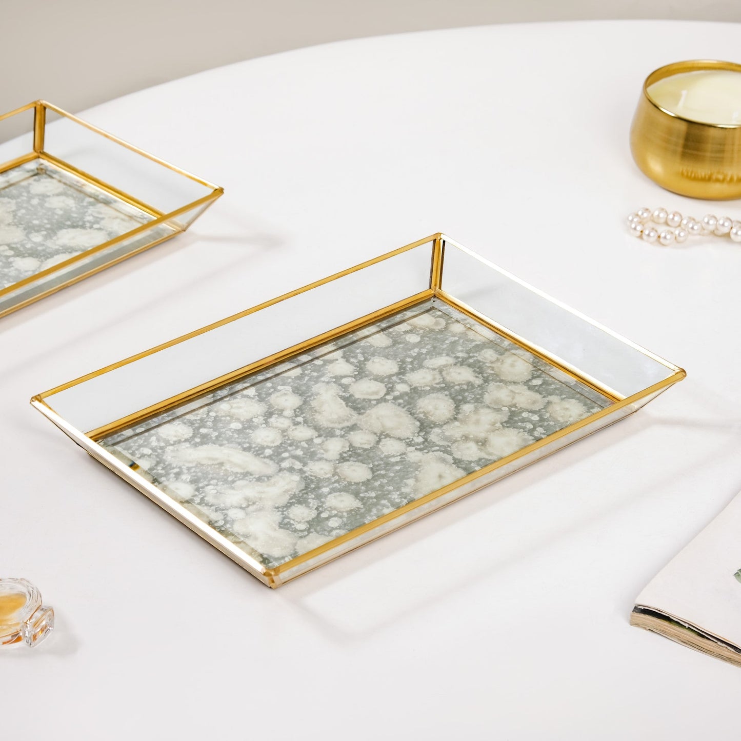 Abstract Design Printed Glass Vanity Tray Set Of 2