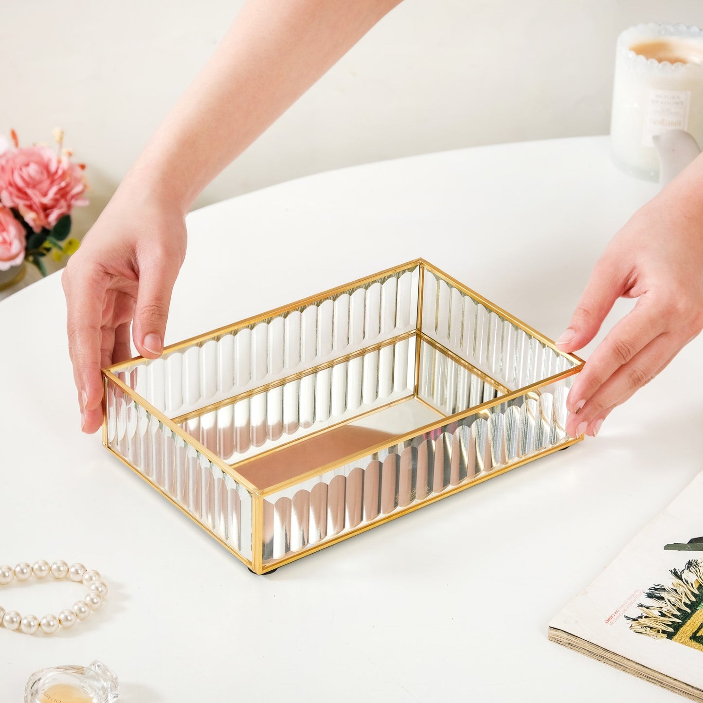 Modern Gold Edge Glass Decorative Tray Small