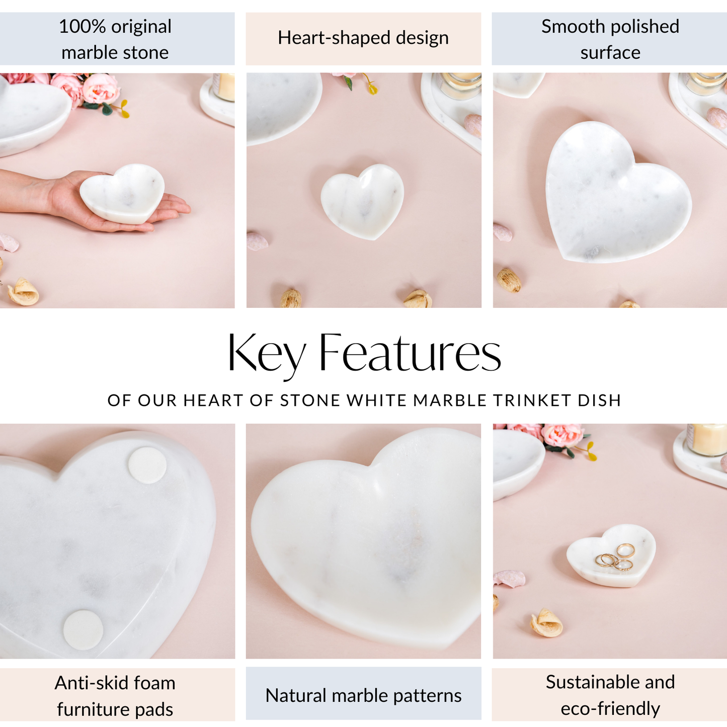 Heart Of Stone White Marble Trinket Dish 4 Inch
