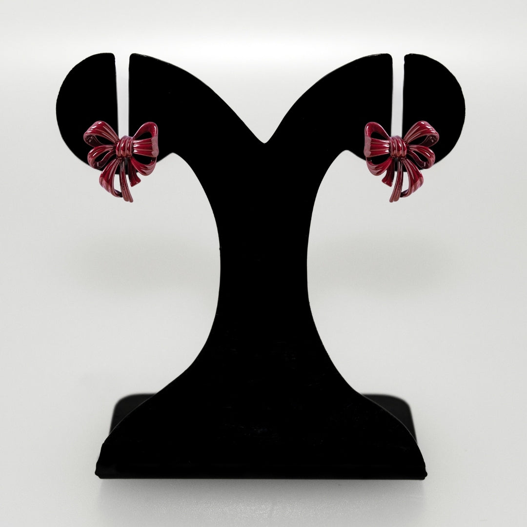 Maroon Bow Drop Earrings