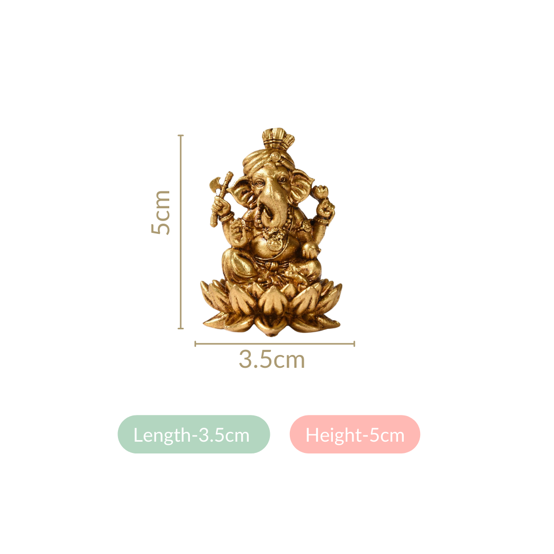 Lord Ganpati Brass Idol With Temple Jewellery Finish 5cm