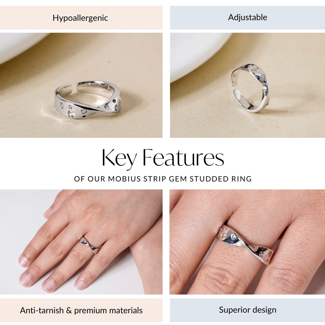 Mobius Strip Gem Studded Ring