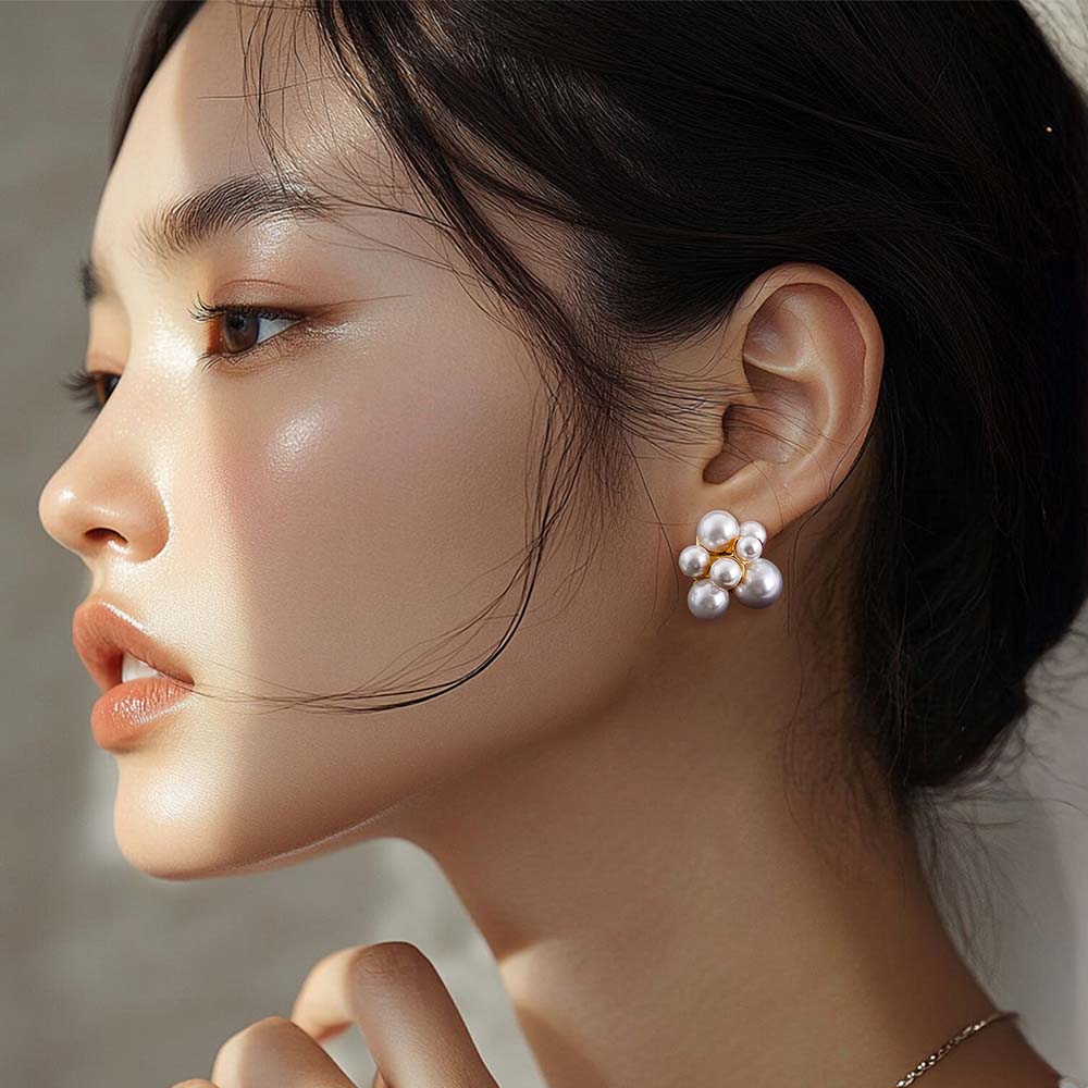 Pearl Cluster Stud Earrings