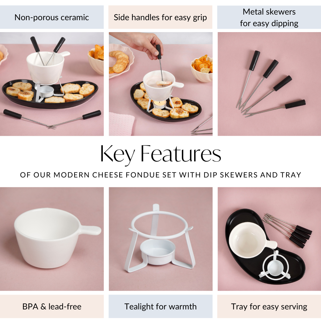 Modern Cheese Fondue Set With Dip Skewers And Plate