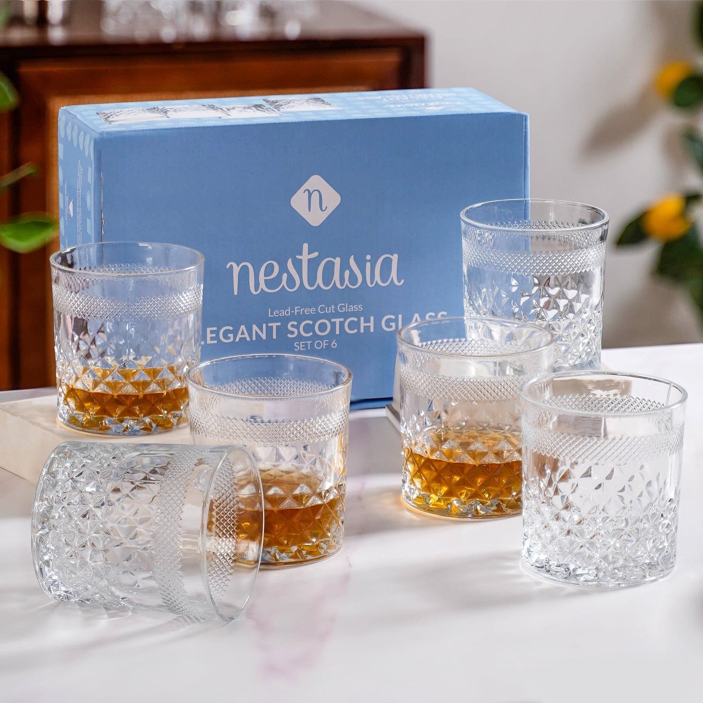 Modern Diamond Embossed Scotch Glass Large Set Of 6 310ml