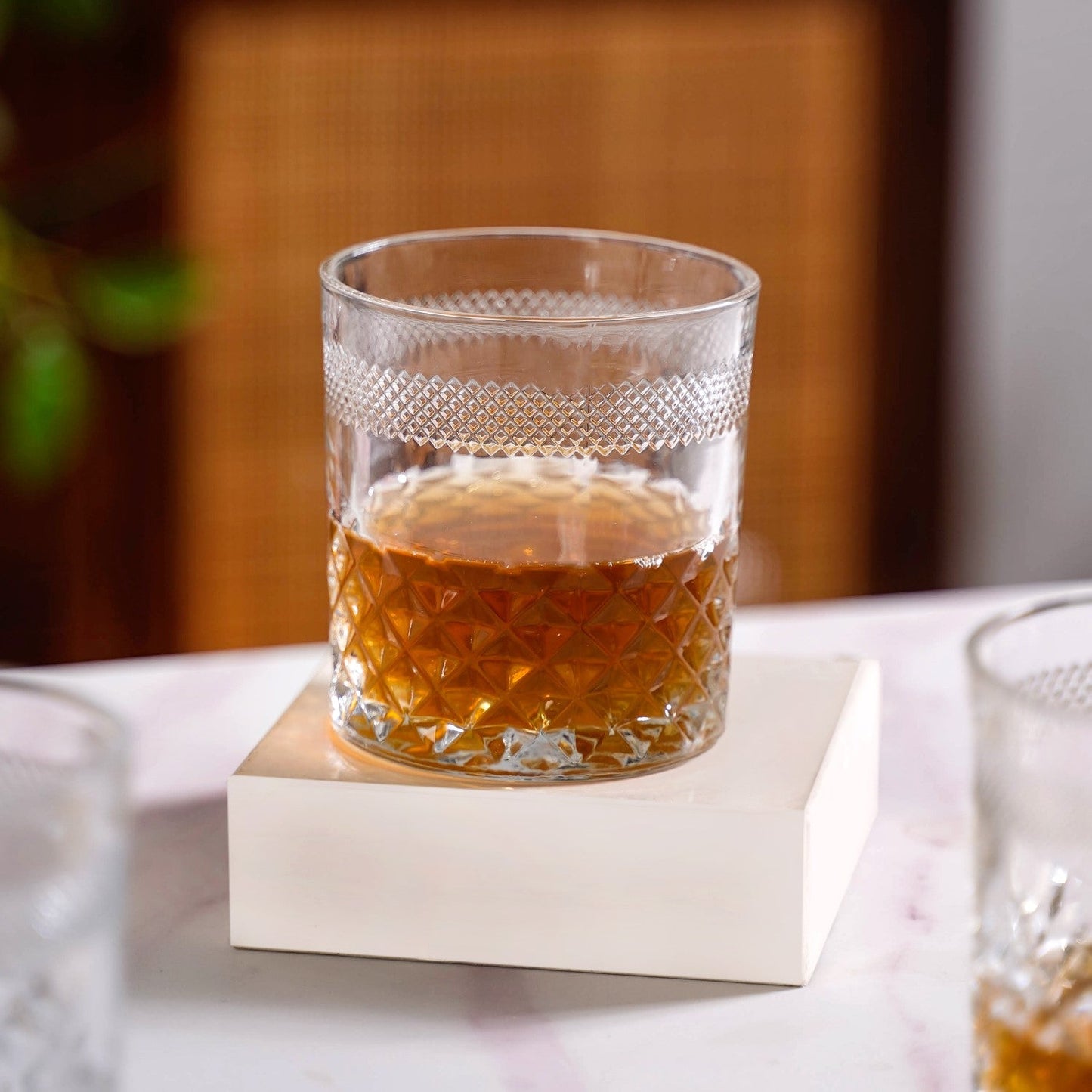 Modern Diamond Embossed Scotch Glass Large Set Of 6 310ml