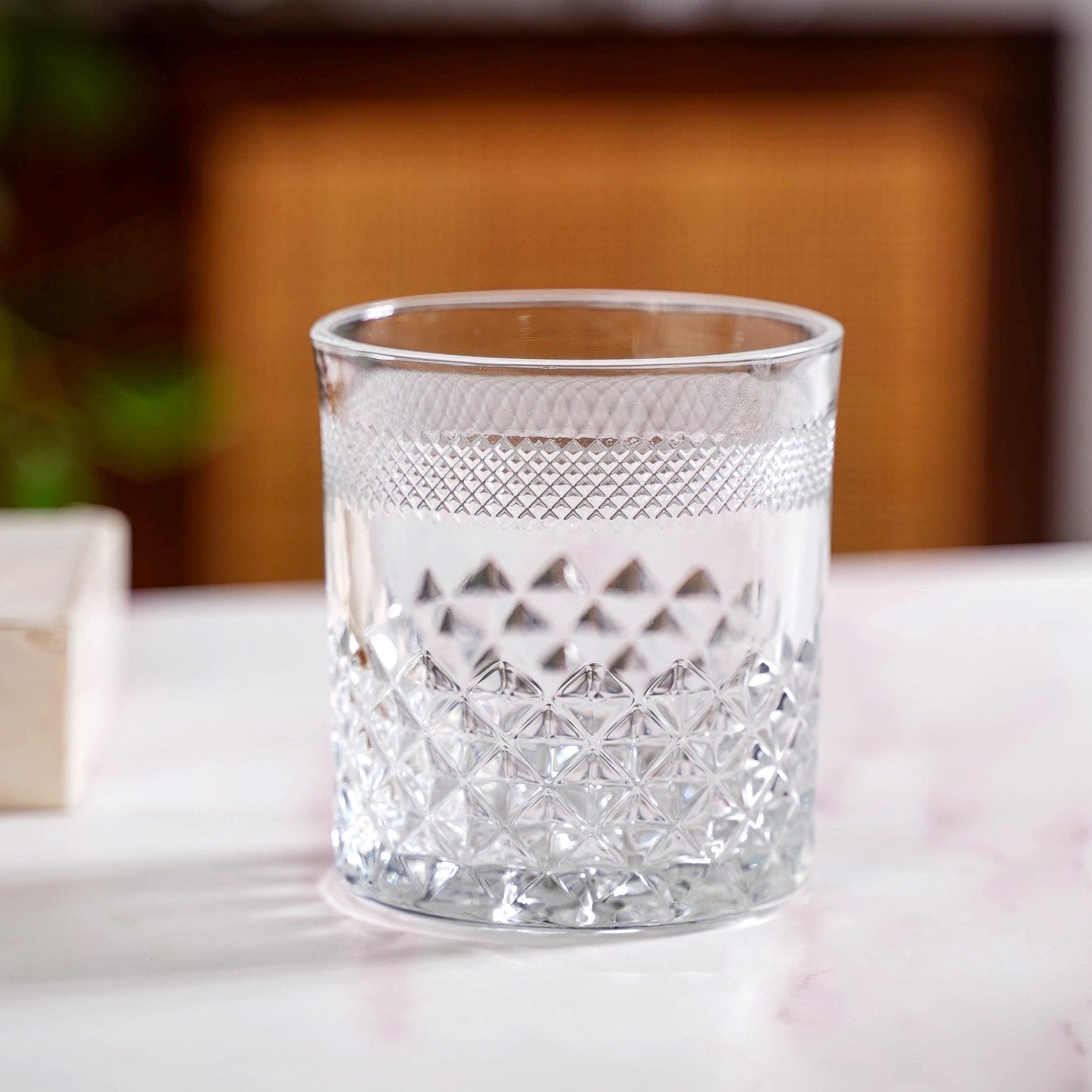 Modern Diamond Embossed Scotch Glass Large Set Of 6 310ml