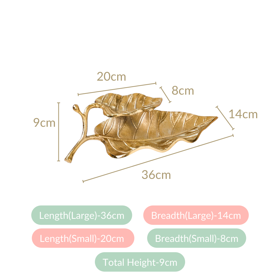 Double Layer Mango Leaf Metal Tray Gold
