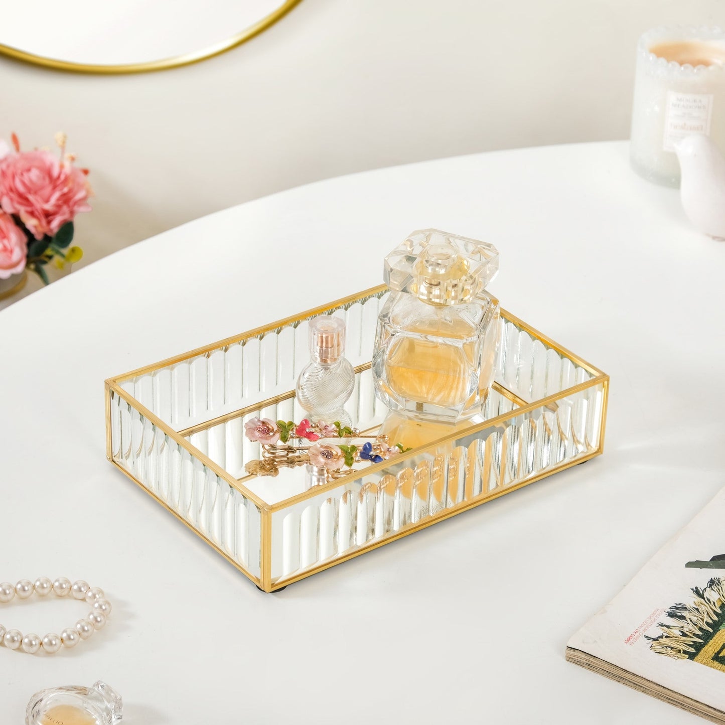 Modern Gold Edge Glass Decorative Tray Small