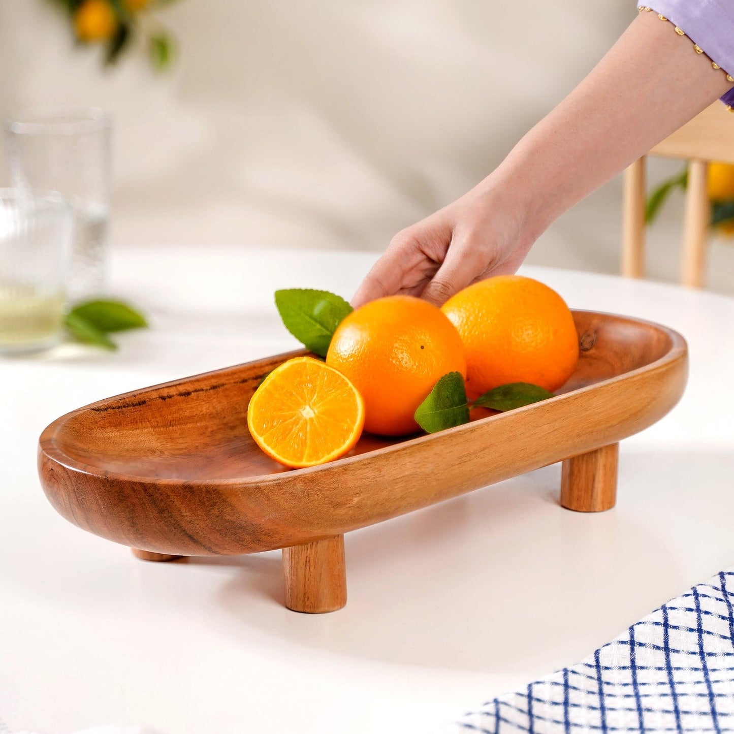 Natural Acacia Wood Oval Platter With Legs