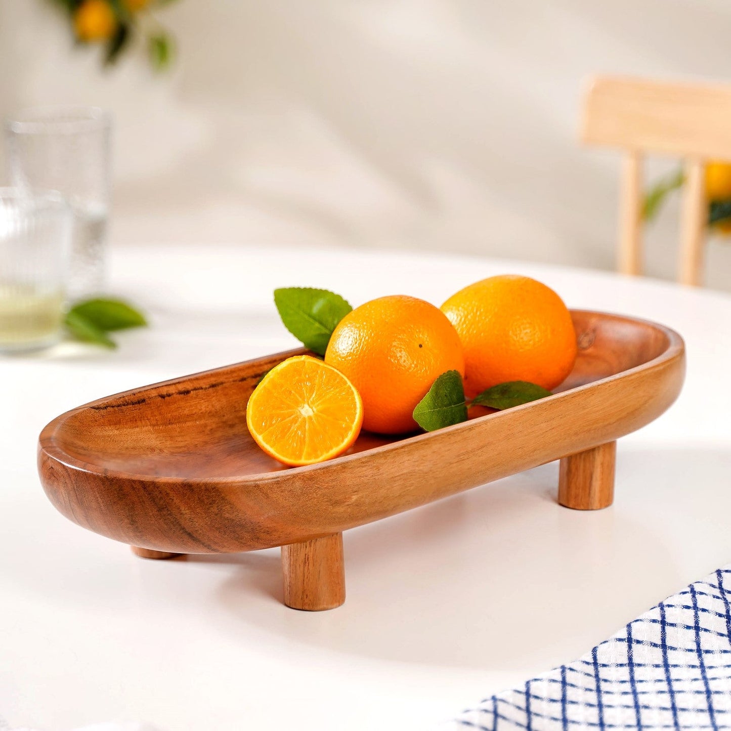 Natural Acacia Wood Oval Platter With Legs