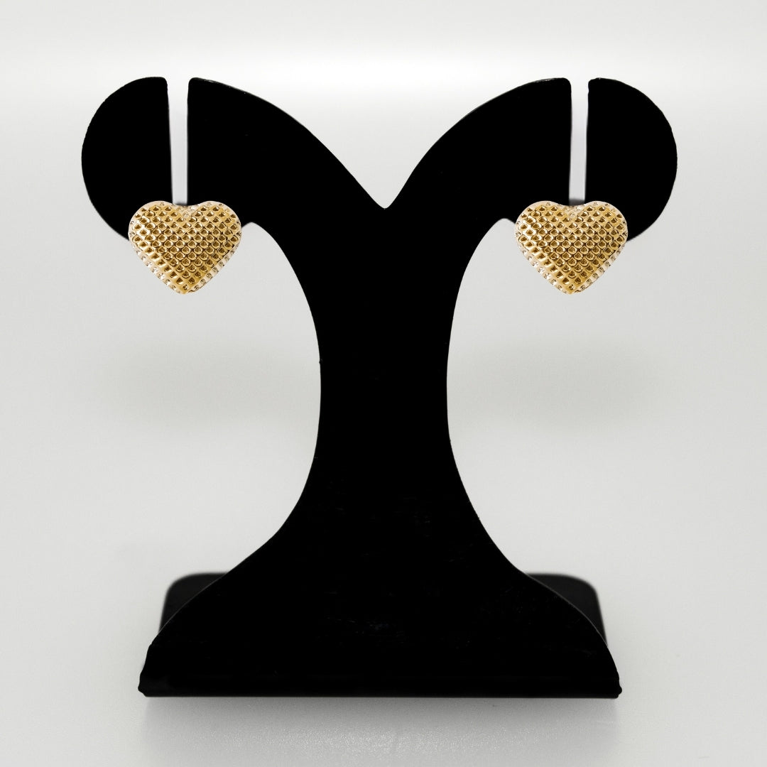 Net Textured Gold Heart Studs