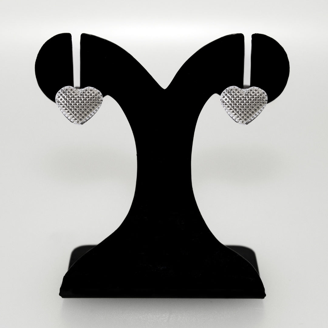 Net Textured Silver Heart Studs