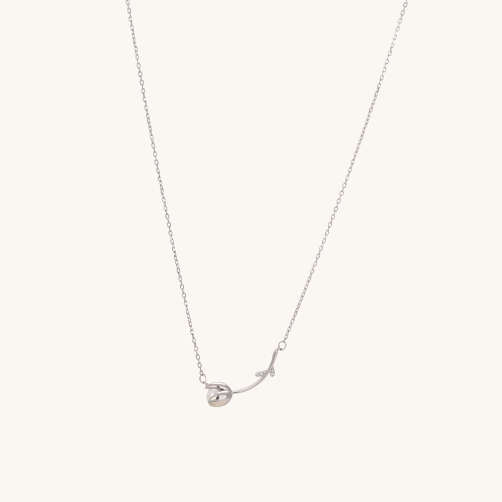 Tulip Pearl Necklace- 925 Silver