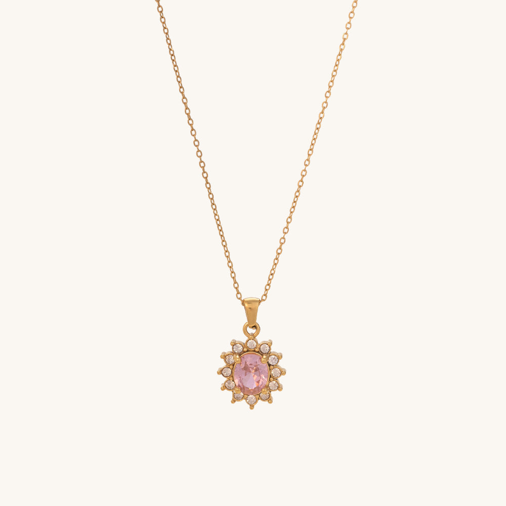 Pink Sapphire and Diamond Halo Pendant