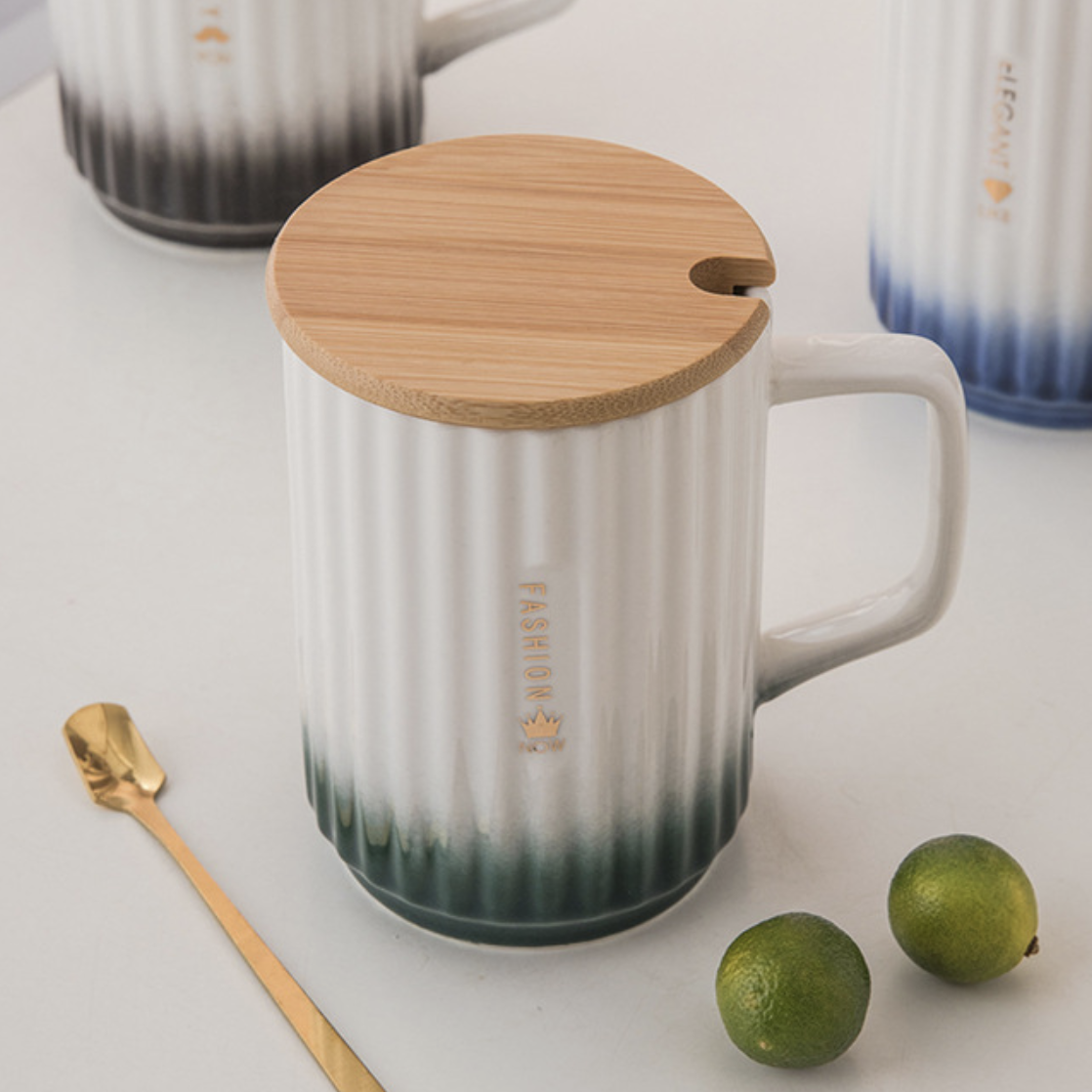 Ceramic Mug with Lid and Spoon