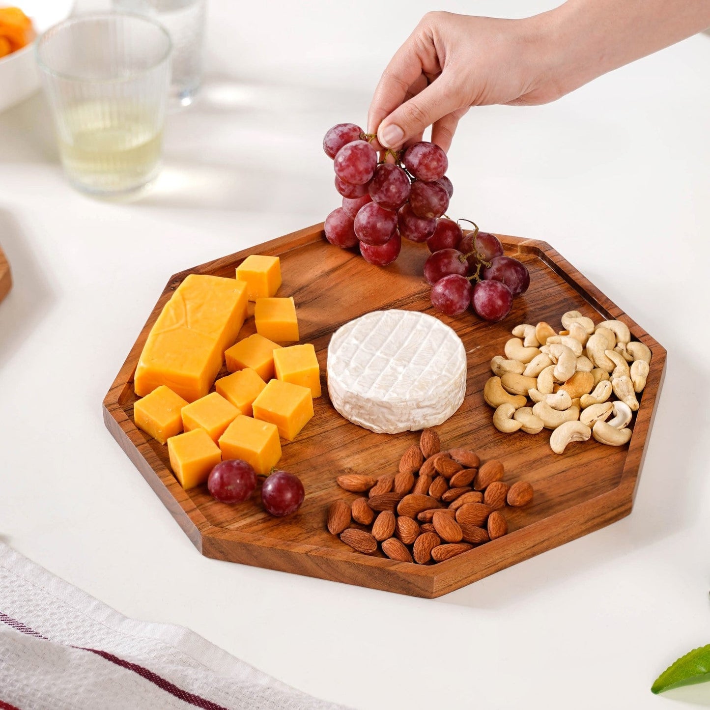 Octagon Wooden Snack Platter Large