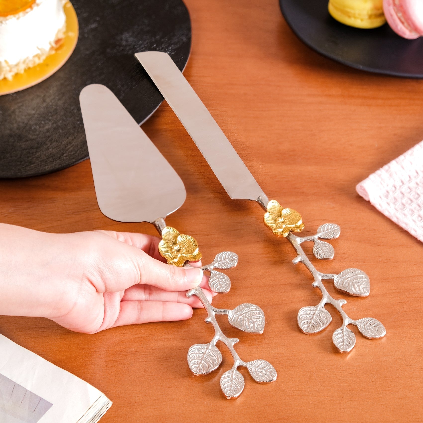 Orchid Garden Cake Knife And Server Set Of 2