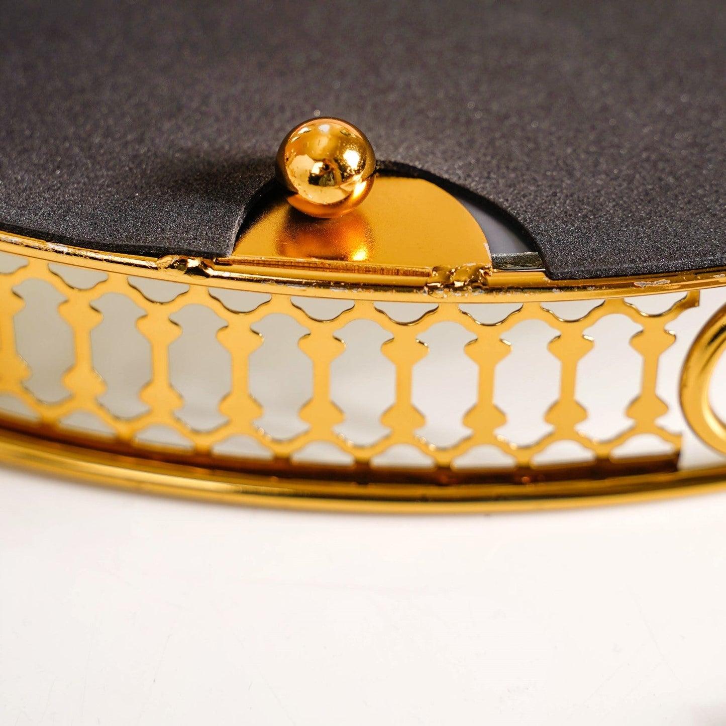 Gold Round Metal Mirror Tray For Decor