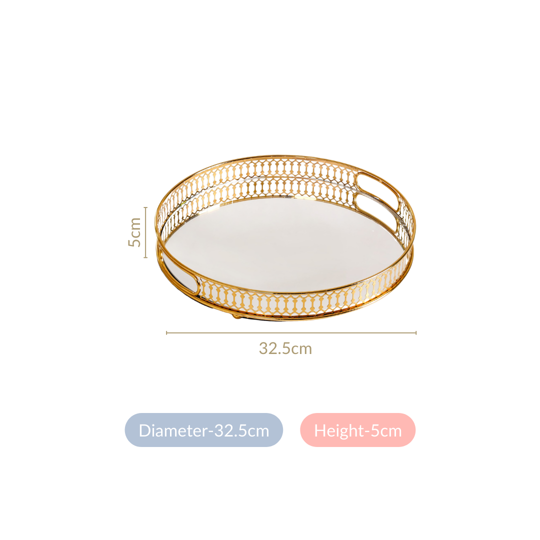 Gold Round Metal Mirror Tray For Decor