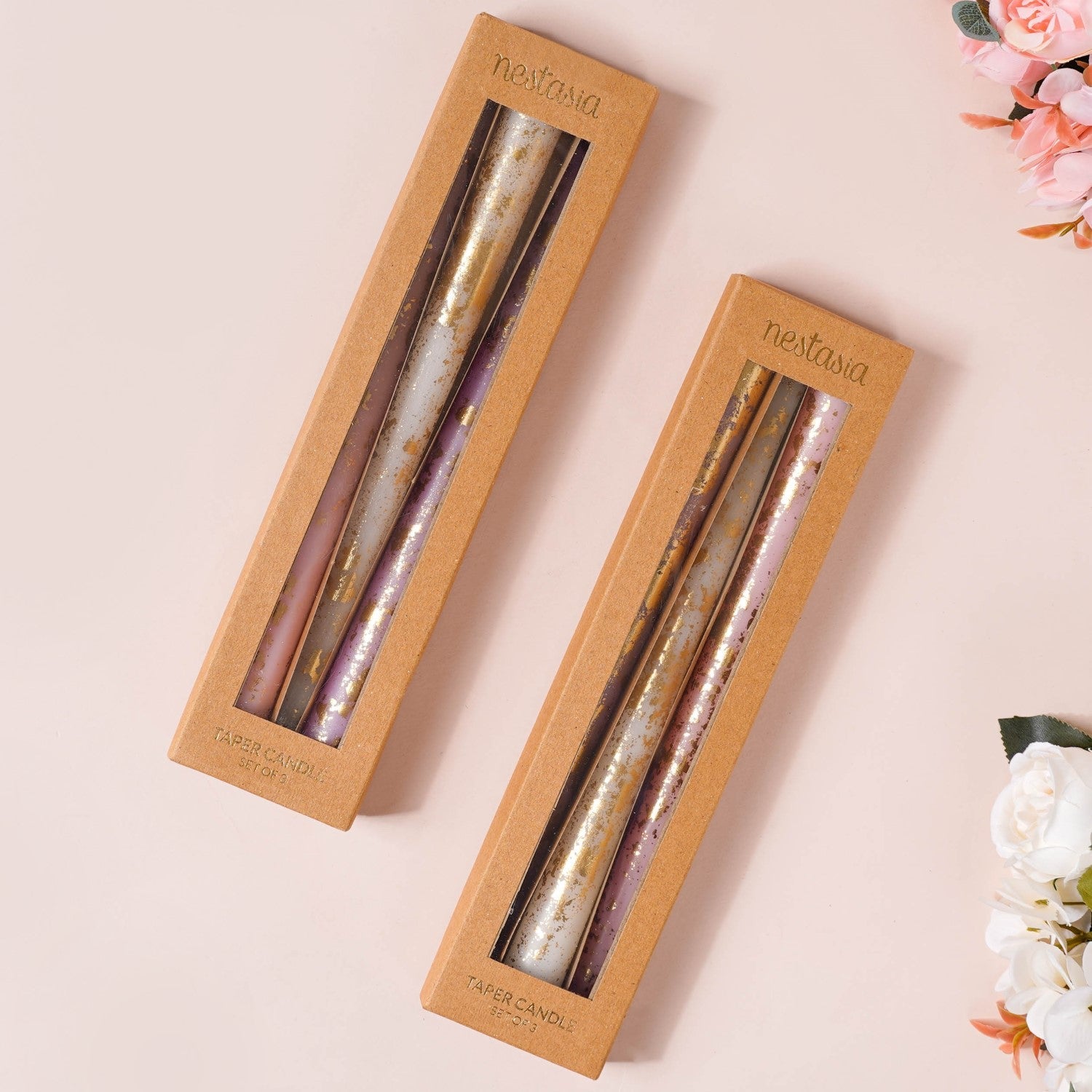 Pastel Gold Foil Candles Set Of 6 Multicolour