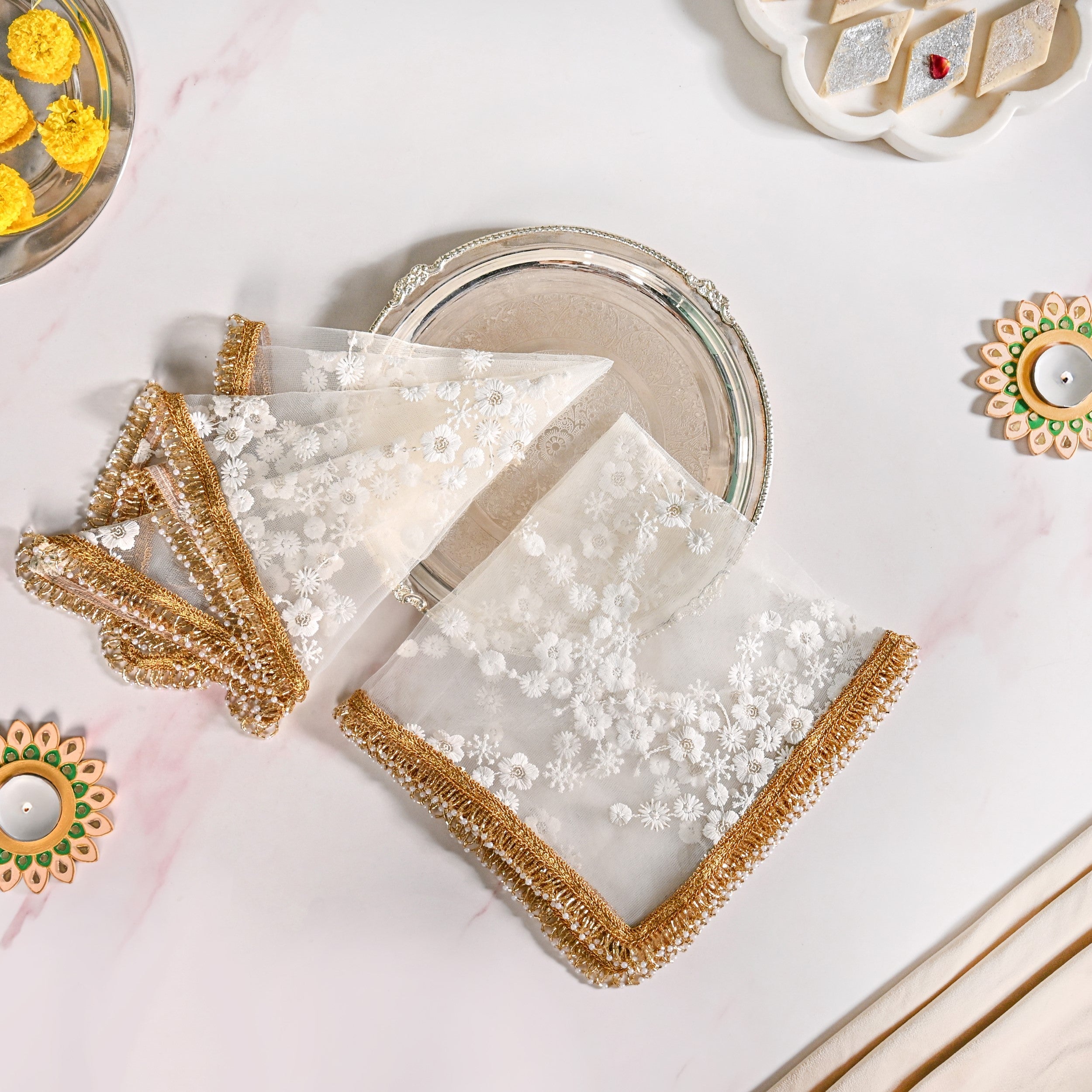 Pearl Detail Net Thali Covers Set Of 2