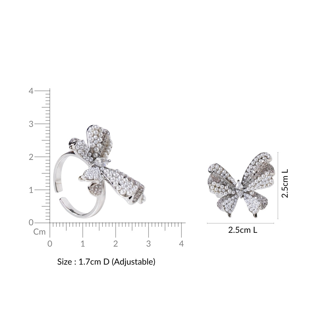 Pearled Butterfly Statement Ring Silver