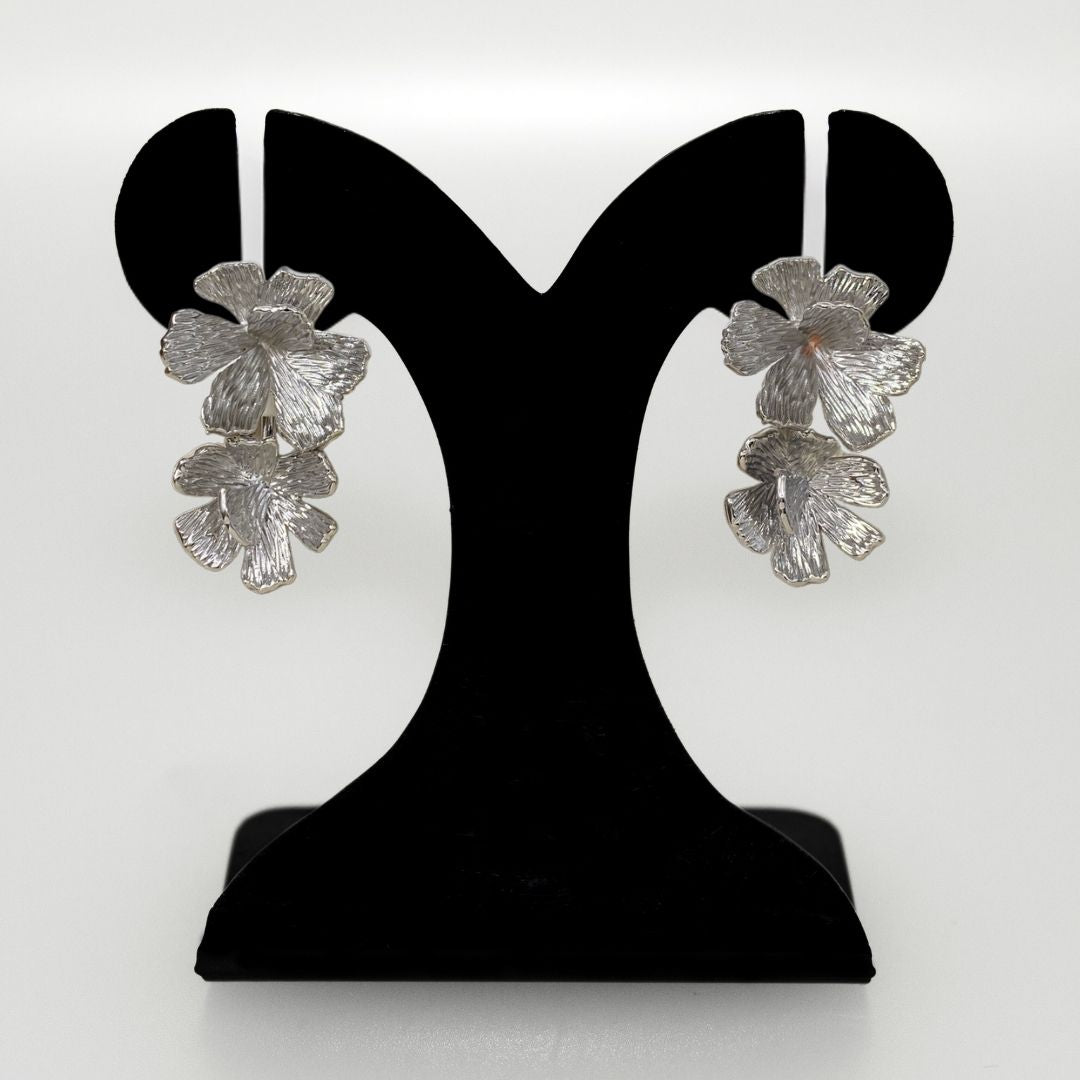 Peony Bloom Silver Drop Earrings