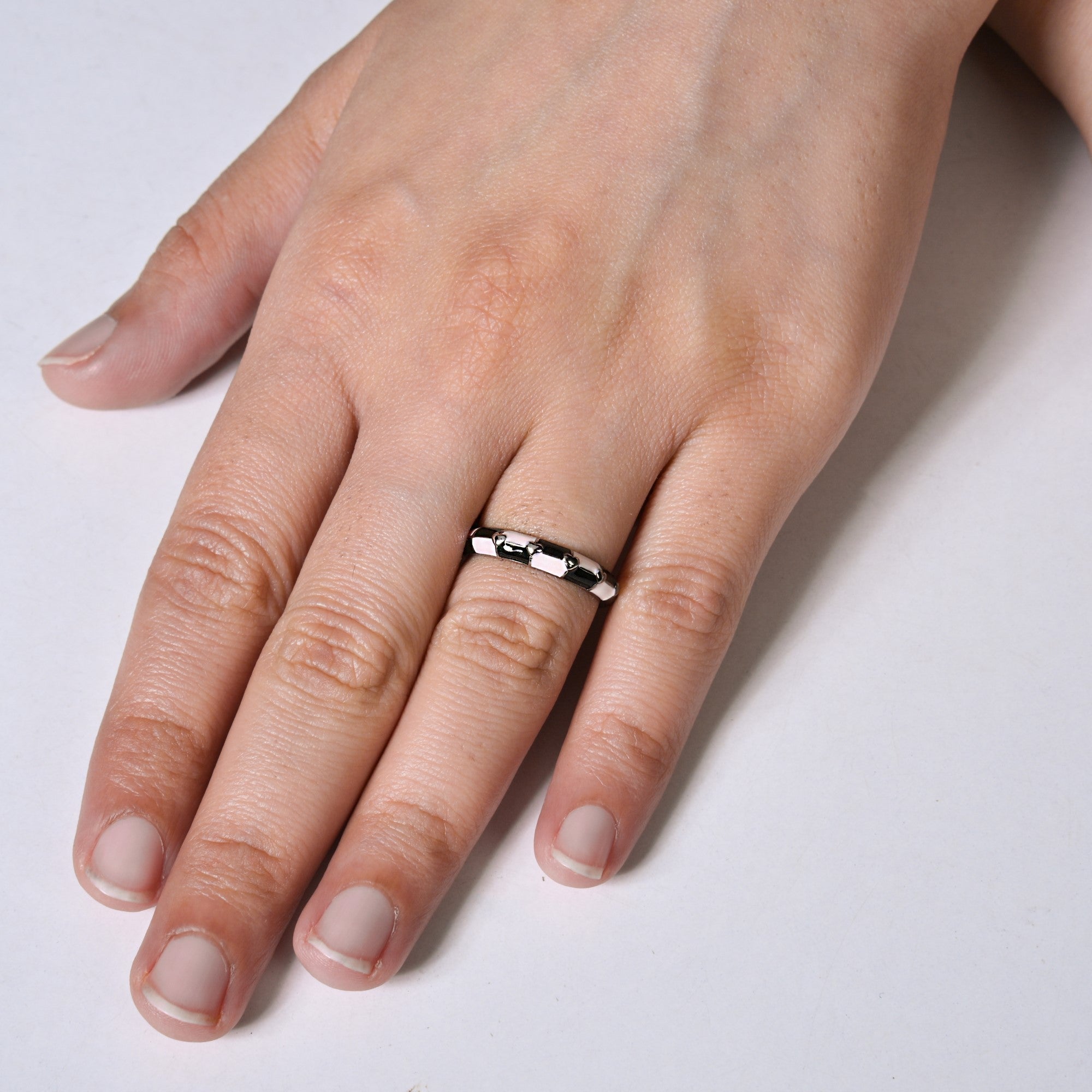 Pink And Black Checkered Statement Ring