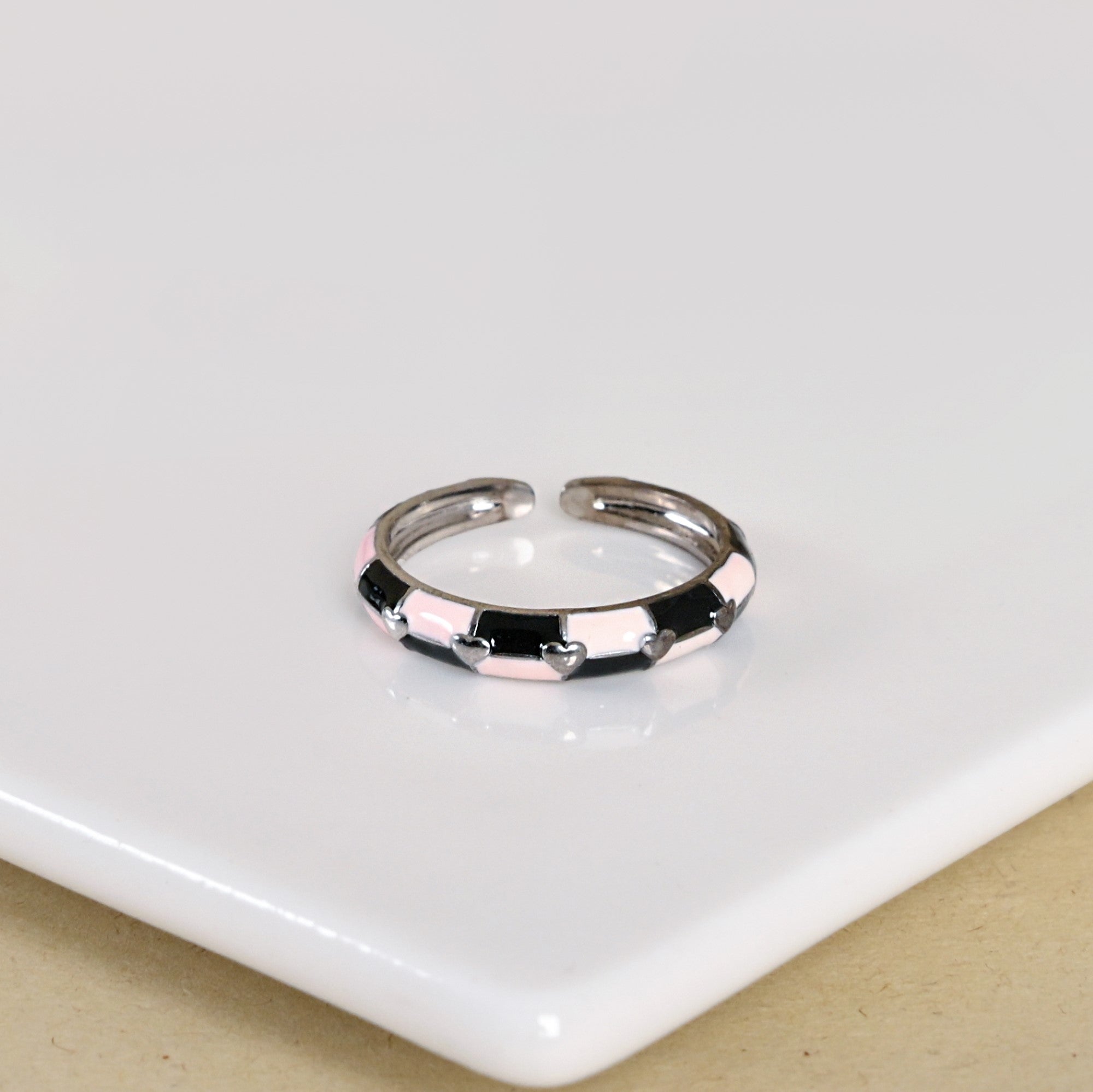 Pink And Black Checkered Statement Ring