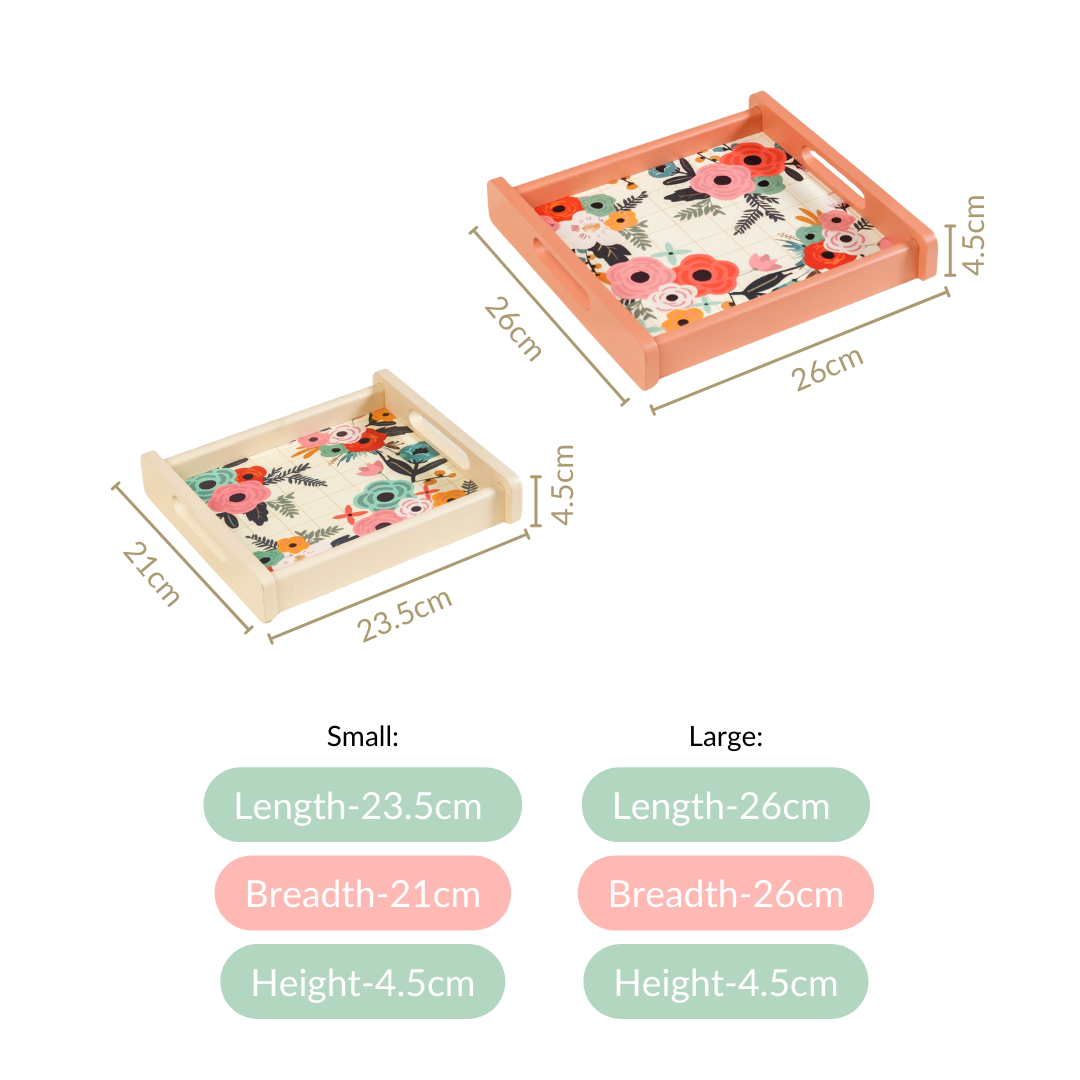Flower Bouquet Nested Wooden Tray Set Of 2
