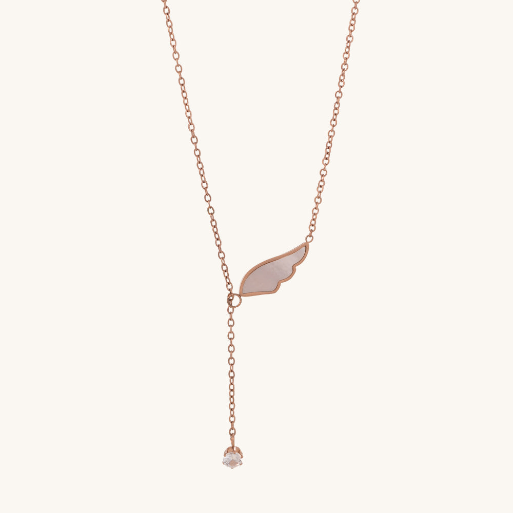 Plumes Solitaire Necklace- 18k Rose Gold Plated