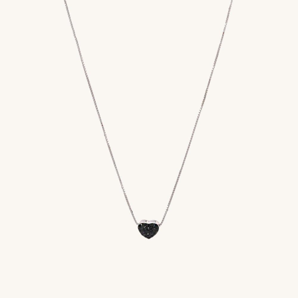 Tiny Black Heart Necklace- 925 Silver