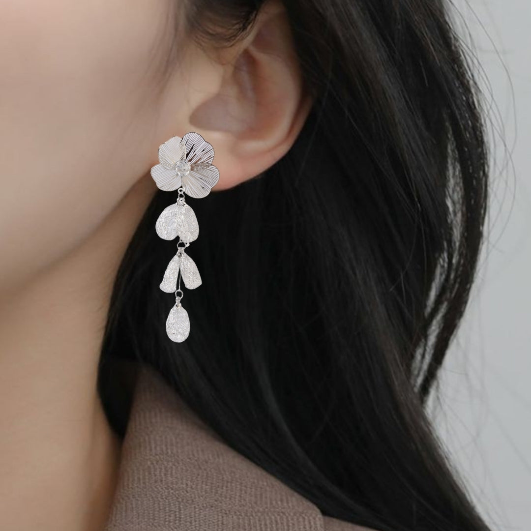 Poppy Blossom Sparkling Silver Danglers