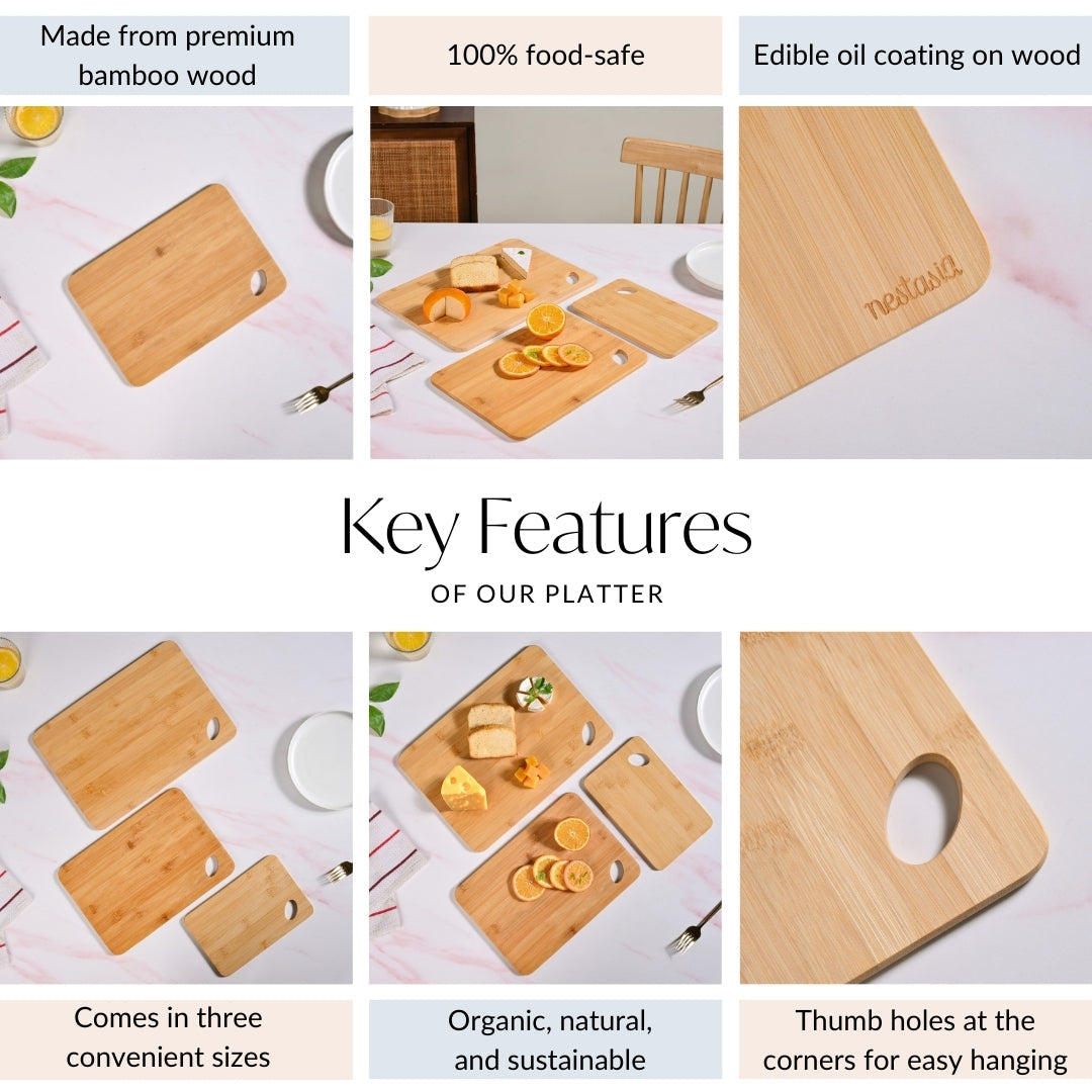 Premium Bamboo Serving Board Set Of 3