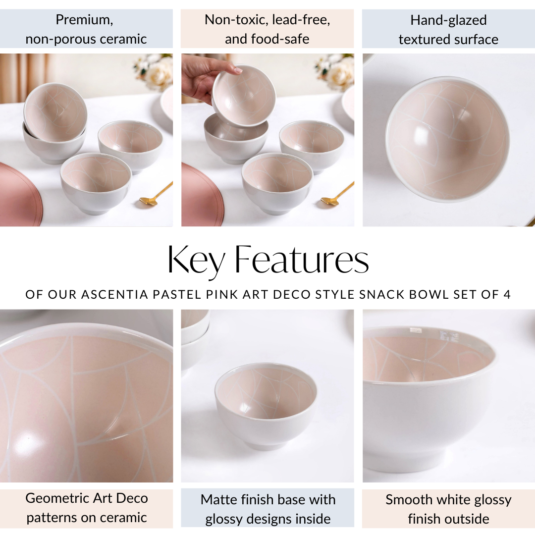 Monvia Pastel Pink Art Deco Style Snack Bowl Set Of 4 325ml