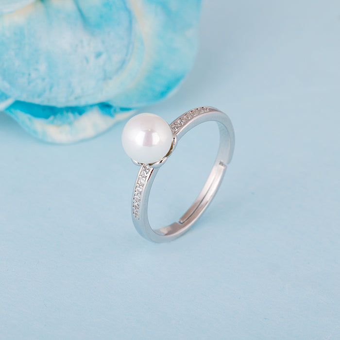 Silver Pearl Flower Ring
