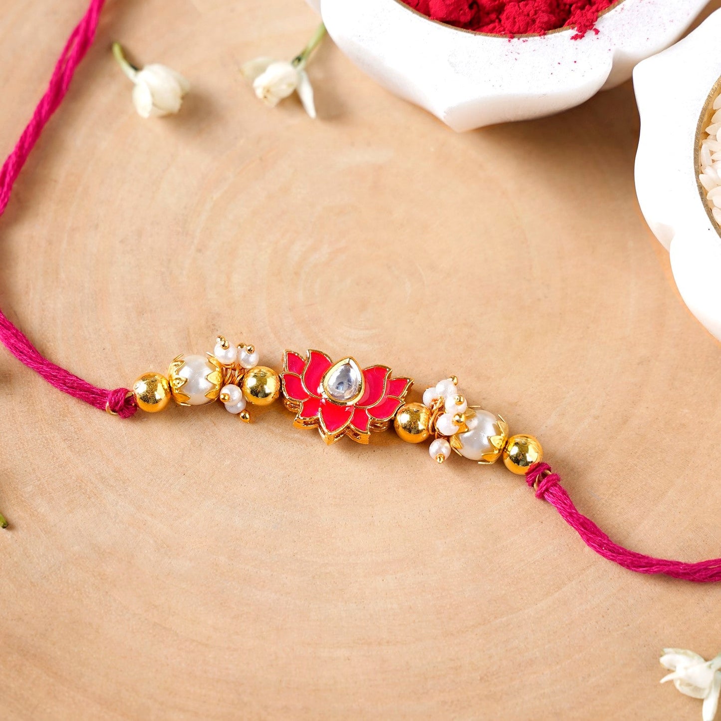 Kundan Lotus Rakhi Hamper For Couple