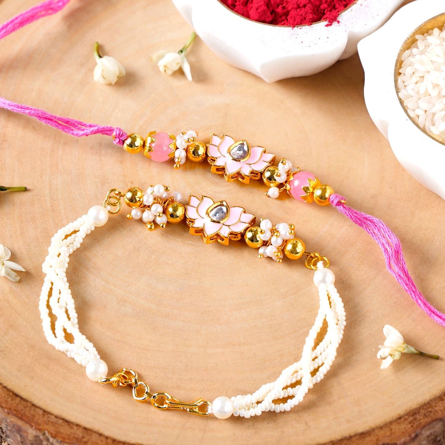 Pink Meenakari Lotus Raksha Bandhan Gift Hamper