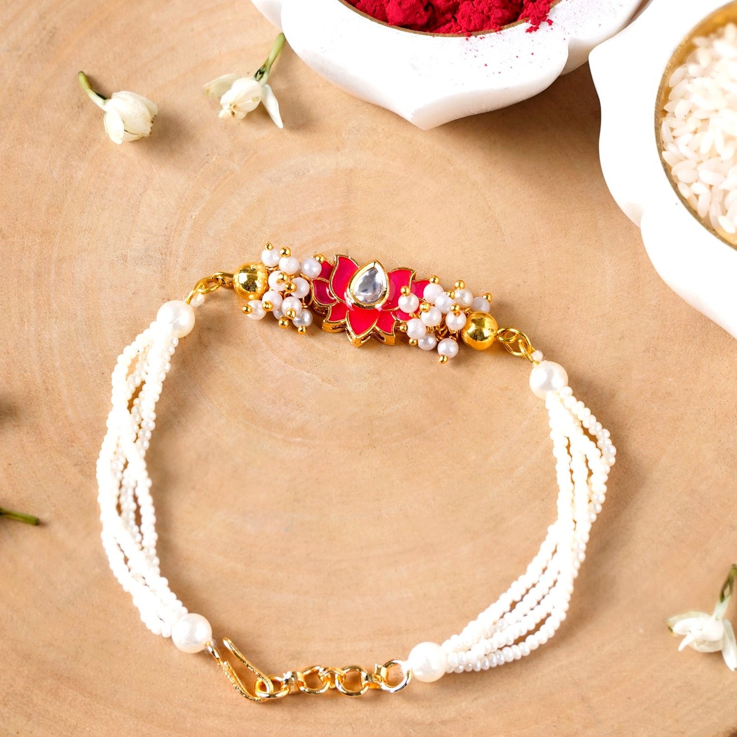 Kundan Lotus Rakhi Hamper For Couple