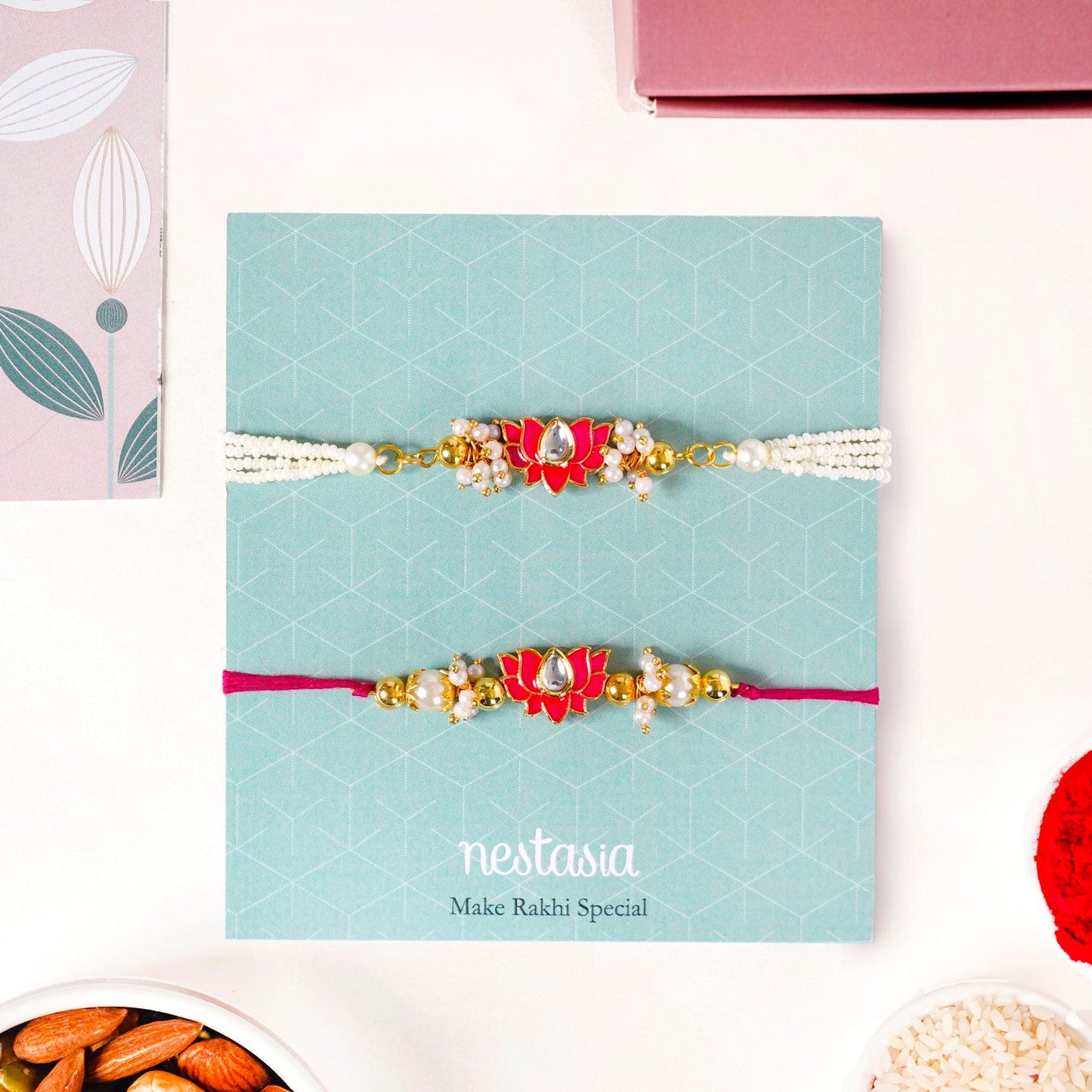 Kundan Lotus Rakhi Hamper For Couple