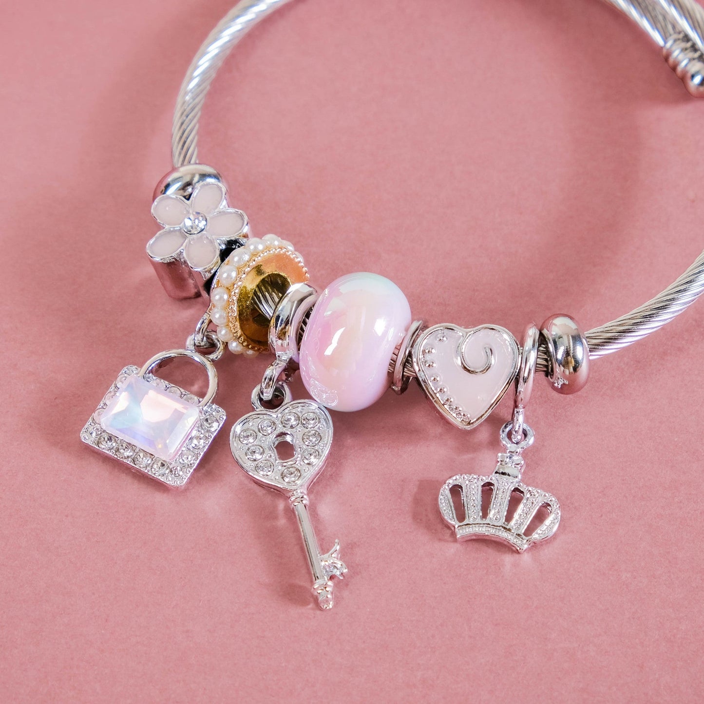 Lock And Key Charm Bracelet Rakhi Gift Set Of 3 With Box And Card