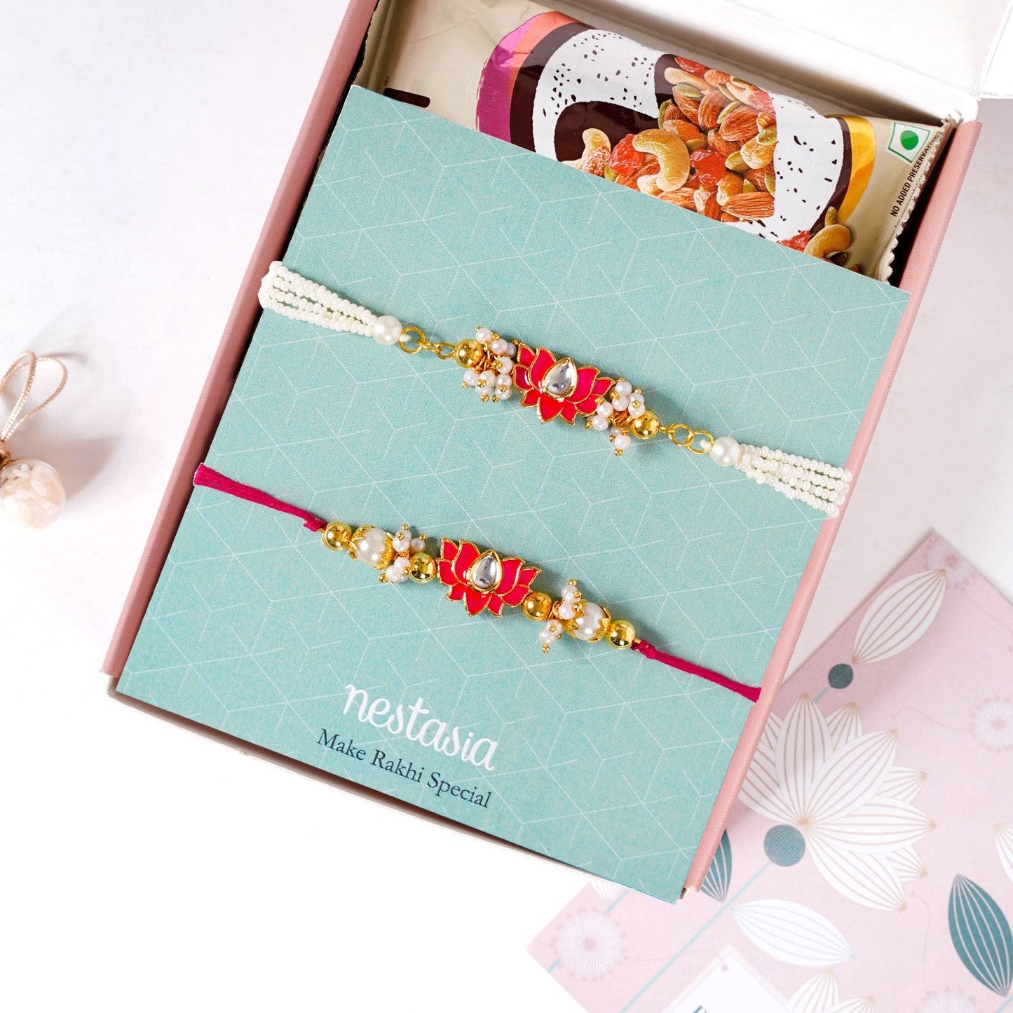 Kundan Lotus Rakhi Hamper For Couple