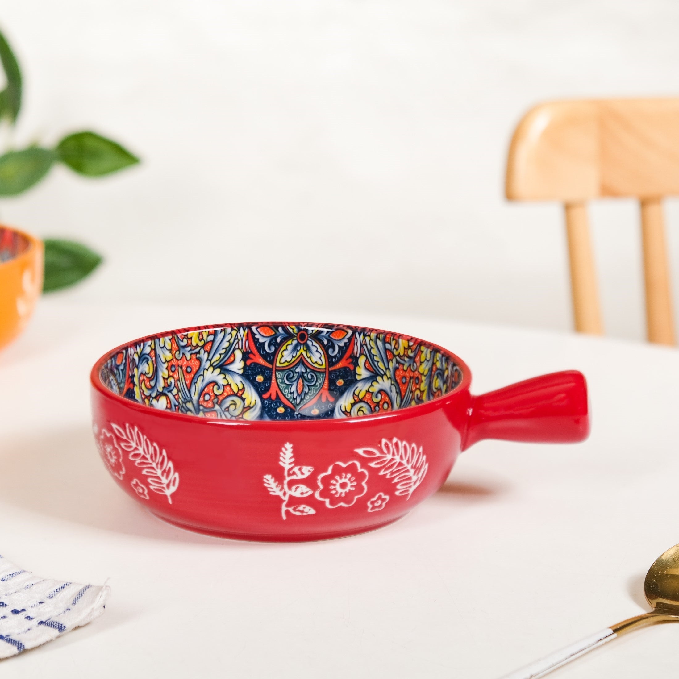 Red Mandala Melange Bowl With Handle 600ml